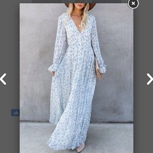 Blue and white floral maxi dress